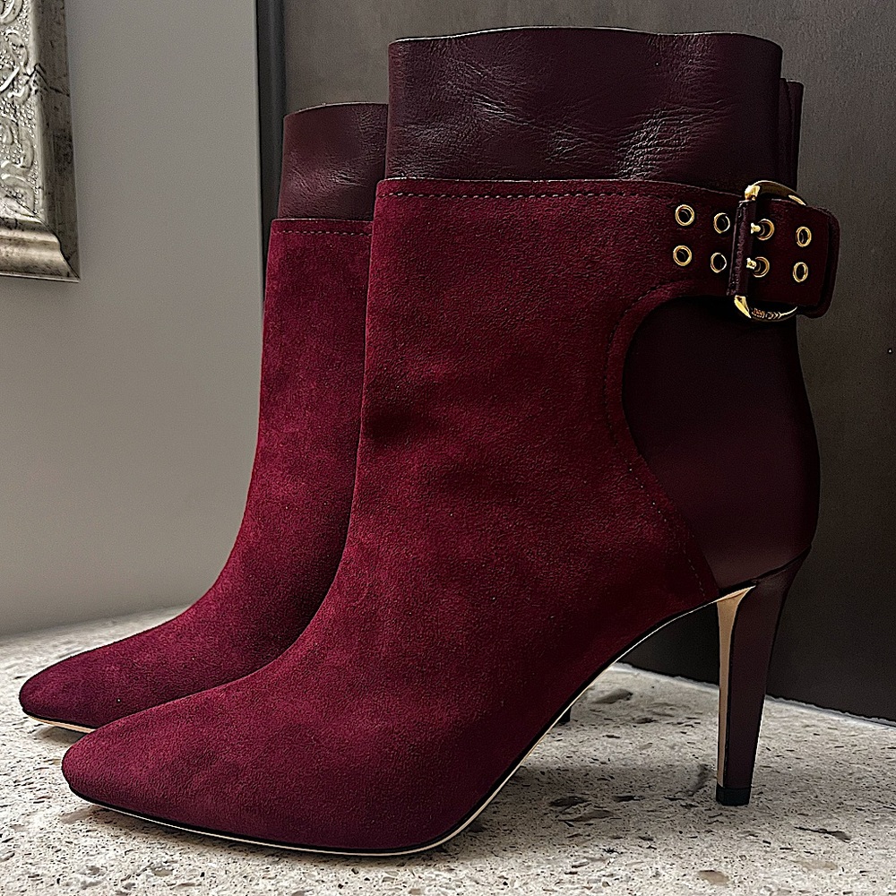 JIMMY CHOO.NWOT.AUTHENTIC.Major 85 Bordeaux Suede & Calf Leather Ankle Bootie.8. - Picture 2 of 10
